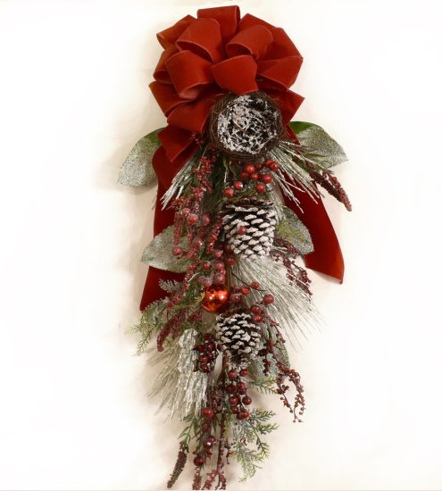 (image for) Flocked Christmas Swag with Red Bow CR1568 TEXT_CLOSE_WINDOW