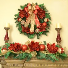 Christmas Red Magnolia Swag and Wreath Set CR1007S