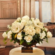 (image for) Grande Cream Magnolia Rose and Hydrangea Silk Floral Arrangement AR550