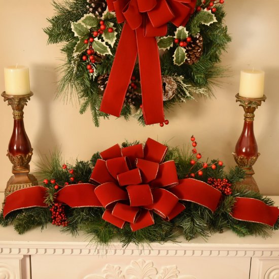 (image for) Pine and Berry Christmas Swag with Red Bow CR1592 TEXT_CLOSE_WINDOW