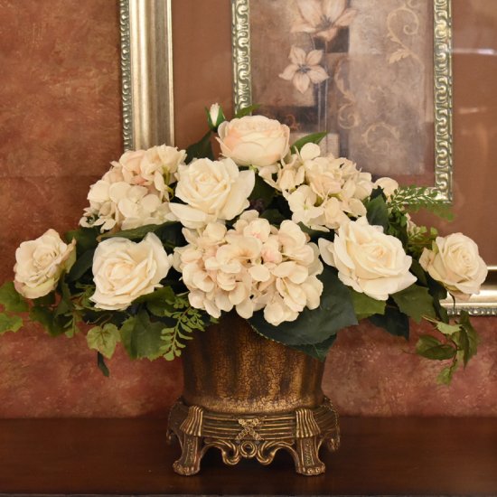 (image for) Cream Hydrangea and Rose Silk Floral Centerpiece AR405-MK107 TEXT_CLOSE_WINDOW