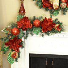 Glistening Red Magnolia Christmas Swag or Garland CR1521