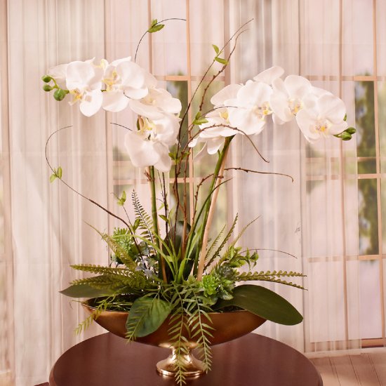 (image for) Elegant White Phalaenopsis Orchids In Gold Vase AR459 TEXT_CLOSE_WINDOW