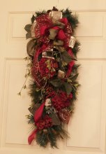 Holiday Burgundy Pine Door Swag with Bow CR1017