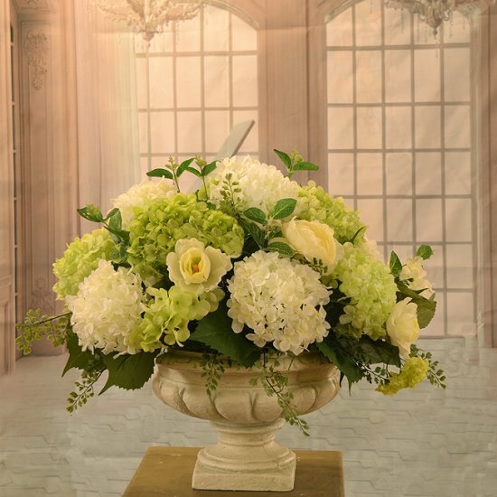(image for) White and Green Hydrangea Large Silk Flower Arrangement AR350 TEXT_CLOSE_WINDOW