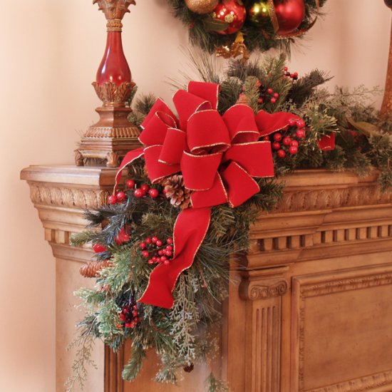 Christmas Mantle Corner piece with Bow CR1024 Holiday-Decoration - Click Image to Close