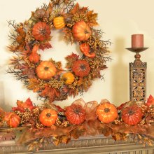 Sparkling Pumpkin Wreath and Swag Set WR4859
