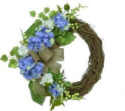 Blue Hydrangea Crescent Wreath
