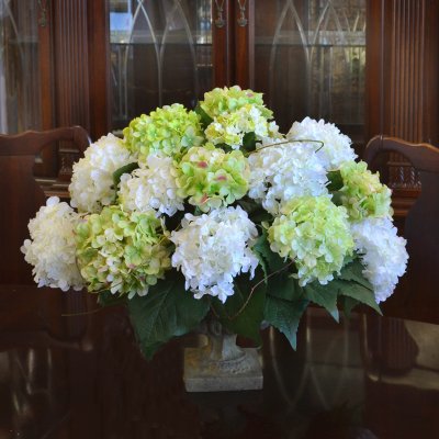 (image for) Green and White Hydrangea Silk Flower Arrangement AR332