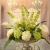 (image for) White Calla Lilly and Bells of Ireland Silk Floral Centerpiece in Silver Bowl AR349