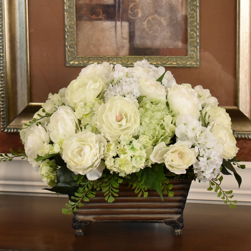 (image for) Cream and Green Silk Flower Arrangement AR424 TEXT_CLOSE_WINDOW