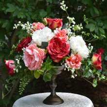 (image for) Elegant Rose and Peony Silk Floral Arrangement in Bronze Pedestal Vase AR437 large