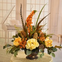 (image for) Peony and Magnolia Silk Centerpiece with Feathers