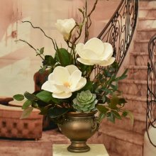 (image for) Cream Magnolia Silk Flower Arrangement with Succulent AR504