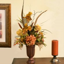 (image for) Copper and Tan Faux Silk Mantel Arrangement