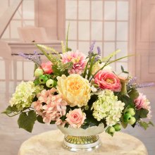 (image for) Mixed Pinks and Green Silk Floral Centerpiece