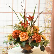 (image for) Copper Gold and Red Earth tone Centerpiece Silk Floral Arrangement AR621