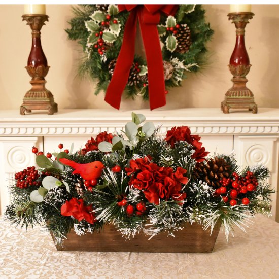 (image for) Frosted Snow Winter Centerpiece with Red Berry CR1578 TEXT_CLOSE_WINDOW