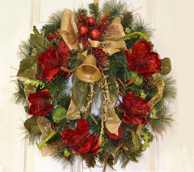 (image for) Red Magnolia Ornament Chrismtmas Wreath CR4676