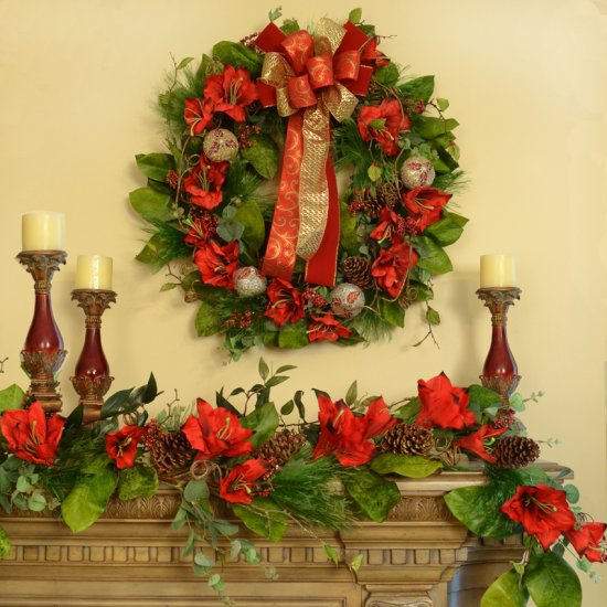 (image for) Red Amaryllis Christmas Garland CR1517 TEXT_CLOSE_WINDOW