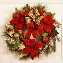 Red Poinsettia Wreath with Gold Leaves CR1563