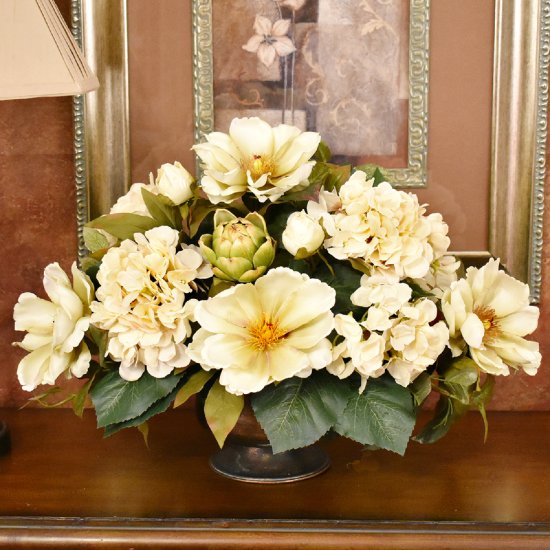 (image for) Cream Magnolia and Hydrangea Silk Floral Centerpiece AR343 TEXT_CLOSE_WINDOW