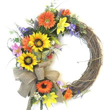 Sunflower Daisy Lily Wreath with Burlap Bow WR4872D