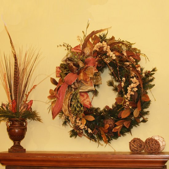 (image for) Green, Brown and Copper Tone Wreath with Designer Bow CR1008 TEXT_CLOSE_WINDOW