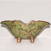 Porcelain Oval Bowl with Dragonfly Design in Soft Green V-018