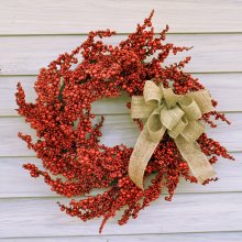 24" Red Berry Wreath with Burlap Bow CR1575