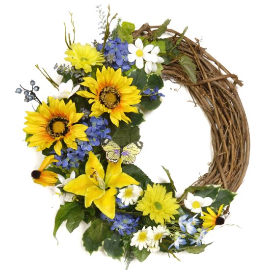 (image for) Sunflower Lilly Yellow and Blue Silk Wreath WR4866 TEXT_CLOSE_WINDOW