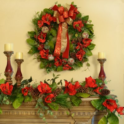 (image for) Red Amaryllis Christmas Garland CR1517