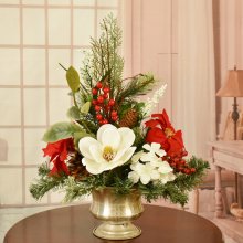 (image for) White Magnolia and Poinsettia Winter Centerpiece CR1619