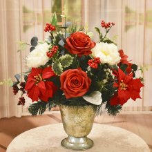 (image for) Red and White Christmas Faux Floral Designs with Roses and Poinsettias