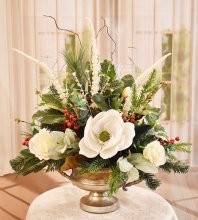 (image for) White Magnolia & Rose Christmas Centerpiece