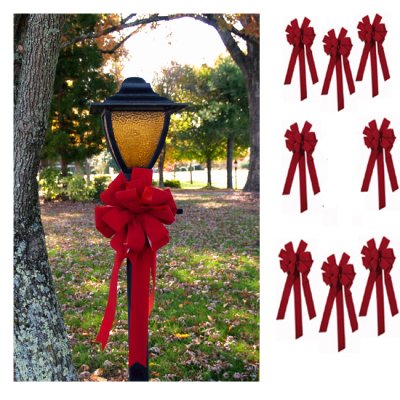 (image for) Set of 8 Red Velvet Christmas Bows CR4580