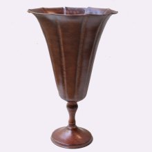 Tall Metal Pedestal Urn with Dark Brown Embossment V-03