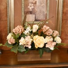 (image for) Tan and Cream Mixed Rose and Hydrangea Arrangment in Planter AR548
