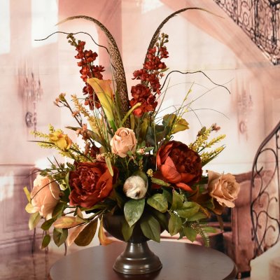 (image for) Orchid, Rose and Feather Silk Flower Arrangement AR363