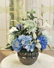 (image for) Blue Silk Floral Design in Modern Vase SP19