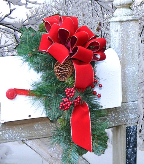 (image for) Outdoor Holiday Mailbox Swag with Bow CR1022 Decorations-Pine TEXT_CLOSE_WINDOW