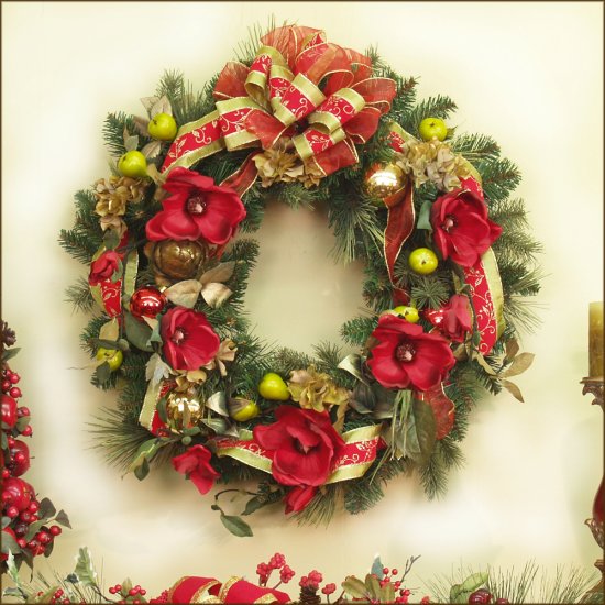(image for) Festive Green and Red Holiday Wreath CRWR0823-48 TEXT_CLOSE_WINDOW