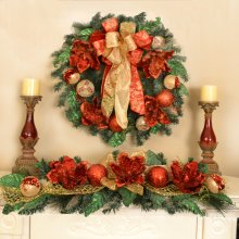 (image for) Red Magnolia Christmas Wreath with Ornaments CR1302