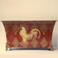 (image for) Rectangular Metal Planter with Rooster Motif V-02