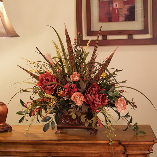 Silk Flowers | Wildflowers with Pheasant Feathers AR218-90 - Click Image to Close