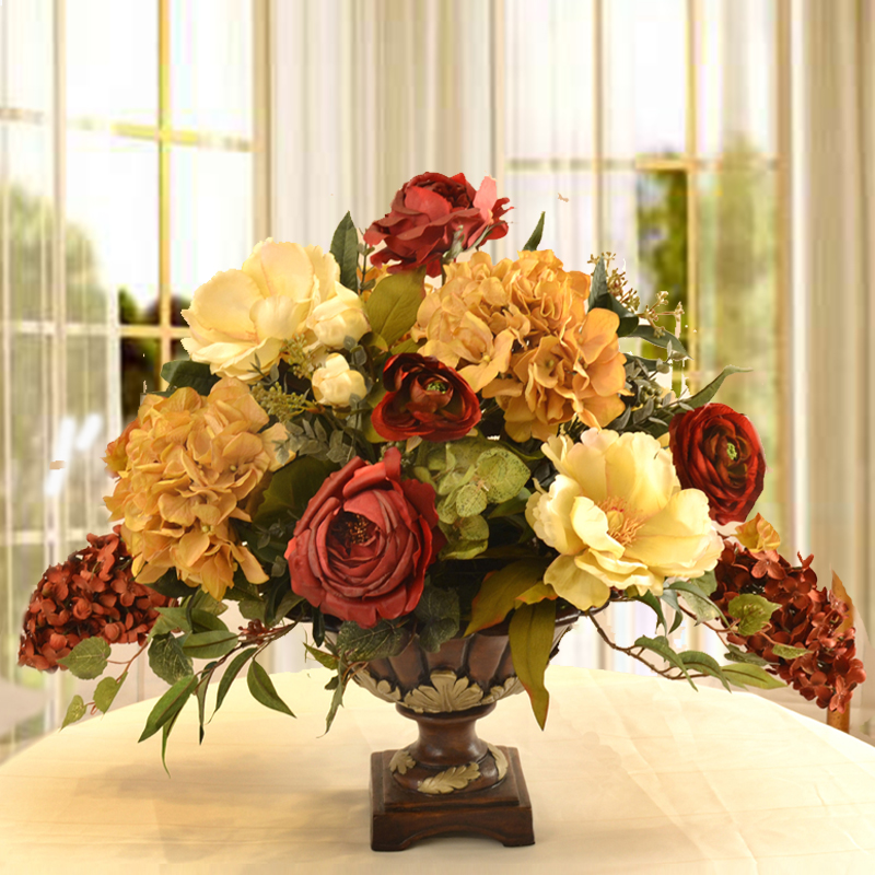 Burgundy and Cream Grande Silk Floral Centerpiece AR339