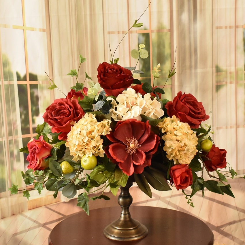 (image for) Rose and Hydrangea Silk Centerpiece in Pedestal Vase AR451 TEXT_CLOSE_WINDOW