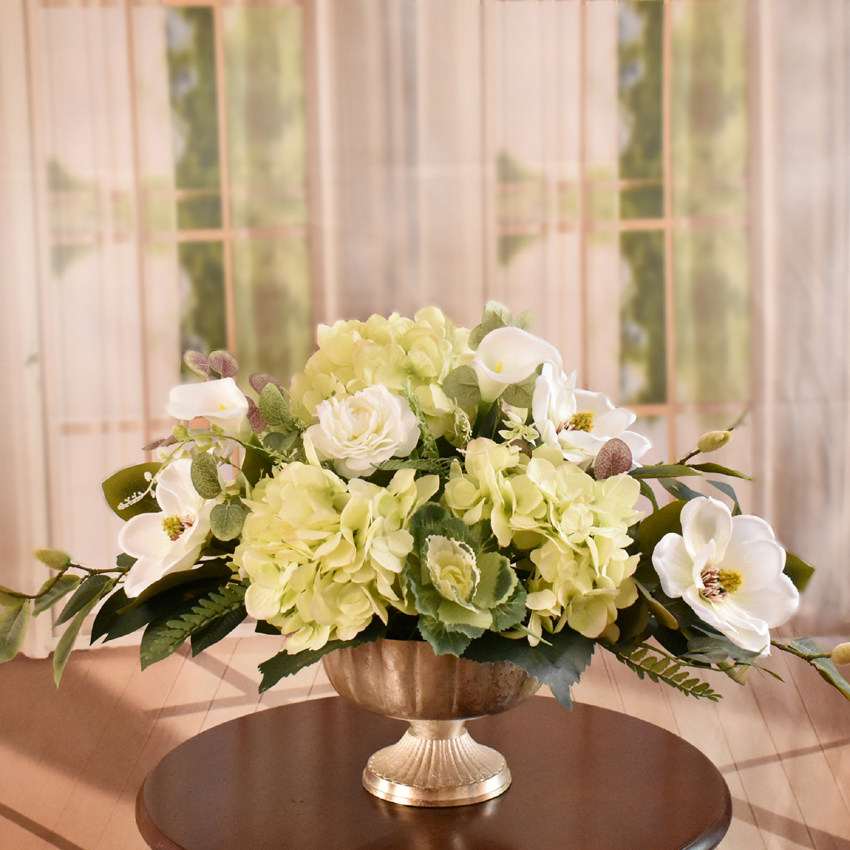 (image for) Silk Floral Centerpiece with Hydrangeas and Magnolias AR523 TEXT_CLOSE_WINDOW