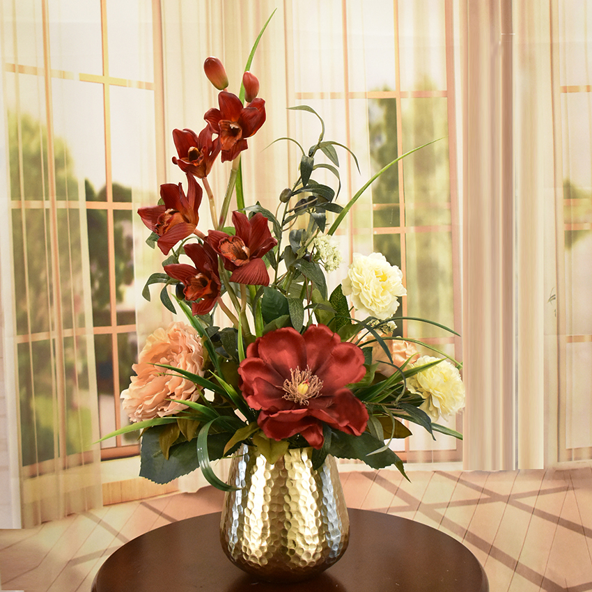 (image for) Orchid and Peonies in Gold Vase AR535 TEXT_CLOSE_WINDOW