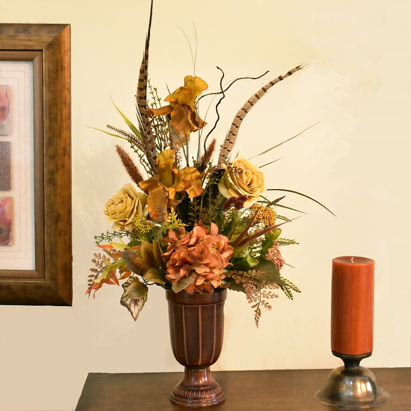 (image for) Copper and Tan Faux Silk Mantel Arrangement TEXT_CLOSE_WINDOW